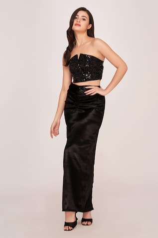 House of Varada Shimmer Tube Top & High Slit Skirt Set 