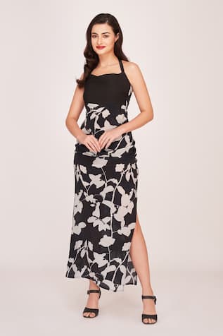 House of Varada Musk Rose Print Halter Neck Dress 