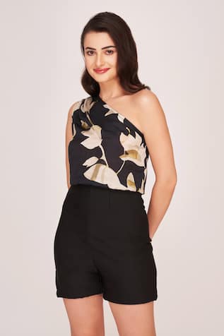 House of Varada Ambrosia Print One Shoulder Top With Shorts 