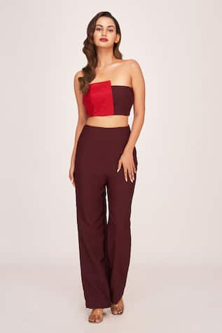 House of Varada Color Block Crop Tube Top With Trouser 