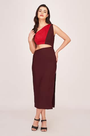 House of Varada Color Block Waist Cut Out Midi Dress 