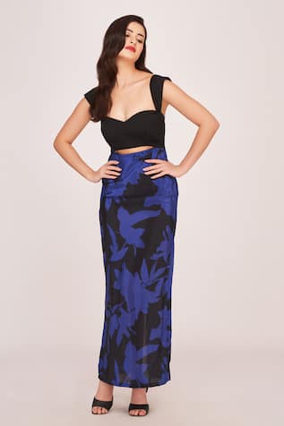 House of Varada Midnight Bloom Print Cut Out Maxi Dress 