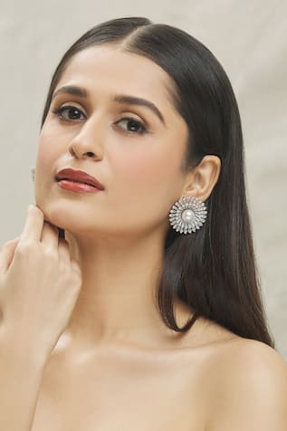 Floral Zircon Diamond Embellished Stud Earrings 