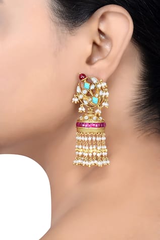 Riana Embellished Moon Jhumka Earrings 