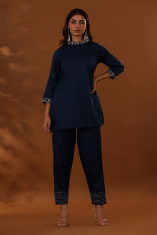 The Home Affair Thread Embroidered Placement Top With Pant 