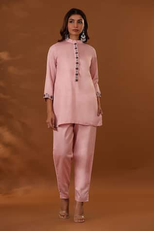 The Home Affair Floral Embroidered Top With Pant 