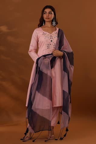 The Home Affair Floral Embroidered Kurta Pant Set 