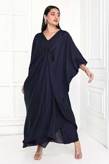 Komal Shah Navy Blue Knotted Kaftan & Pant Set 