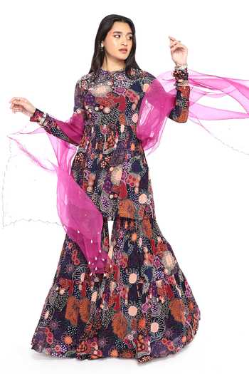 Komal Shah Pearl Embellished Peplum Top & Gharara Set 
