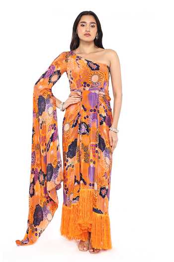 Komal Shah Crepe Draped Shoulder Maxi Dress 
