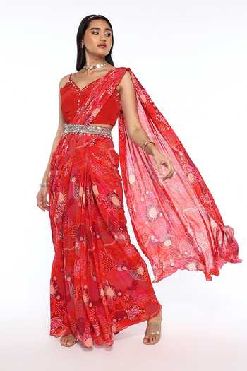 Komal Shah Embellished Pre-Draped Saree With Blouse 