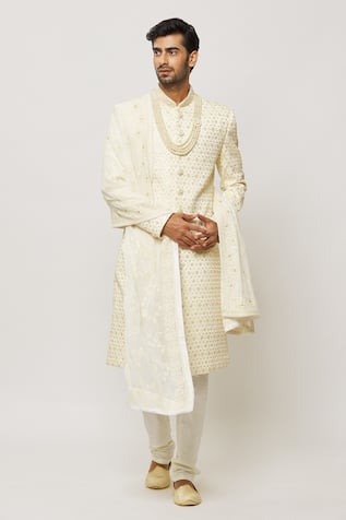 Aryavir Malhotra Geometric Embroidered Sherwani With Churidar 