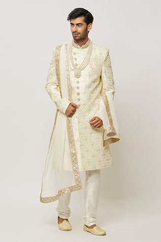 Aryavir Malhotra Wave Embroidered Sherwani With Churidar 