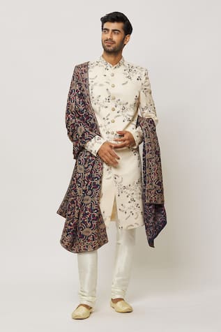 Aryavir Malhotra Jaal Embroidered Sherwani With Churidar 