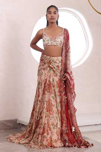Mahima Mahajan Anyasha Floral Print Trail Lehenga Set 