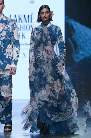 Varun Bahl Vintage Floral Pattern Jacket Skirt Set 