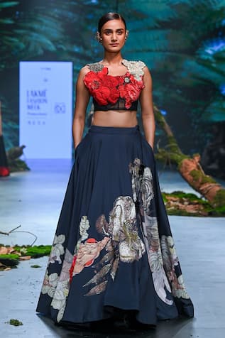 Varun Bahl Vintage Floral Print Lehenga With Blouse 