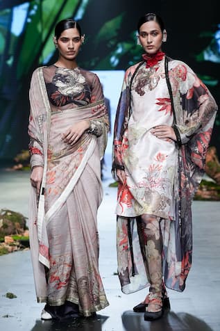 Varun Bahl Floral Vine Print Saree With Bodysuit 