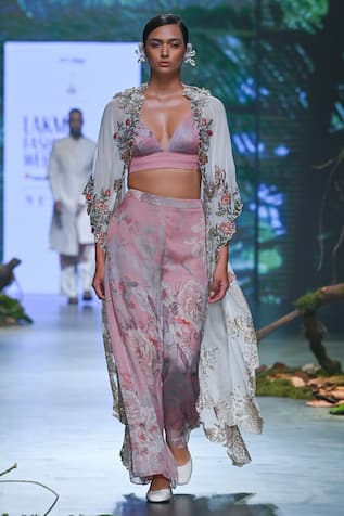 Varun Bahl Floral Thread Embroidered Cape Trouser Set 