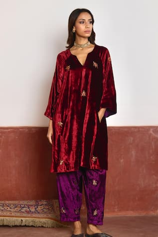 Velvet Embroidered Kurta & Salwar Set 