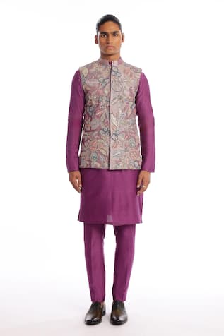 Purple Sequined Bundi Kurta Set 