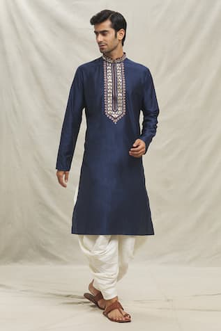Floral Thread Embroidered Kurta With Dhoti Pant 