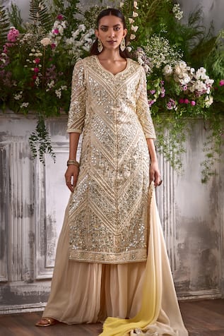 Shian Mughal Fleur Gota & Pearl Embellished Kurta Sharara Set 