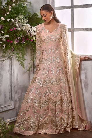 Shian Gypso Fleur Gota & Pearl Embellished Anarkali With Dupatta 