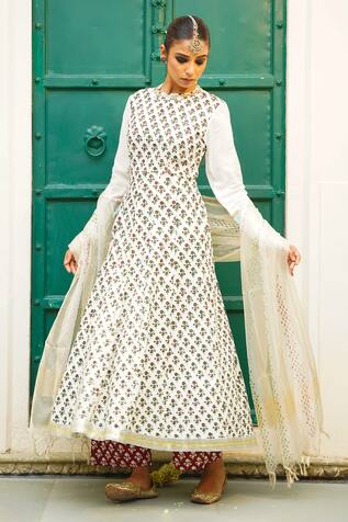 Buy White Anarkali Suit In Georgette With Multi Color Resham And Abla Work  All Over KALKI Fashion India