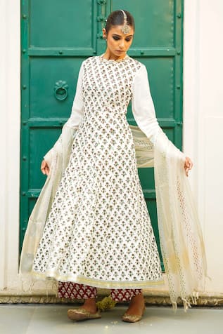 Buy White Anarkali Suit In Georgette With Multi Color Resham And Abla Work  All Over KALKI Fashion India