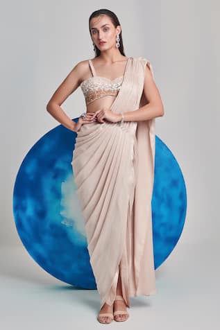 One Knot One By Ashna Pleated Pre-Draped Saree With Blouse 