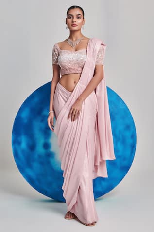 One Knot One By Ashna Pre-Draped Saree With Gradient Sequin Embellished Blouse 