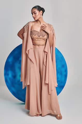 One Knot One Cutdana Tasselled Draped Cape Sharara Set 