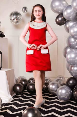 Red Satin Stone Embellished Dress 