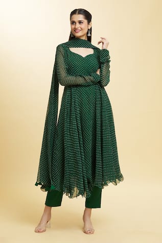 Naintara Bajaj Tree Top Leheriya Pattern Anarkali Set 