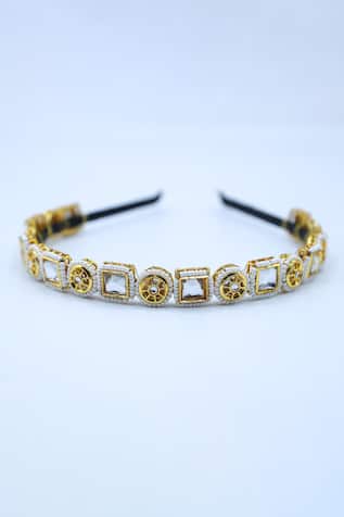 Square Crystal Studded Brooch Hairband 