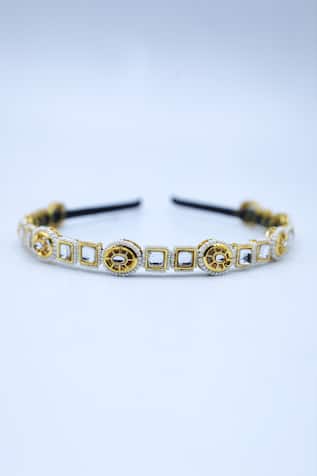 Square Crystal Embellished Brooch Hairband 