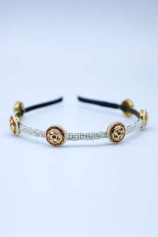 Crystal Studded Round Brooch Hairband 