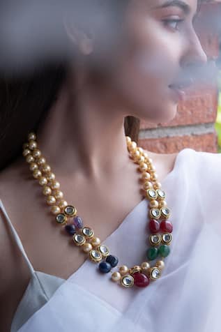 Kundan Bead Embellished Pearl Necklace 
