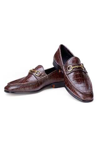 Brown Croco Leather Textured Shoes 