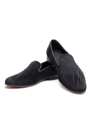 Black Velvet Bead Embellished Shoes 