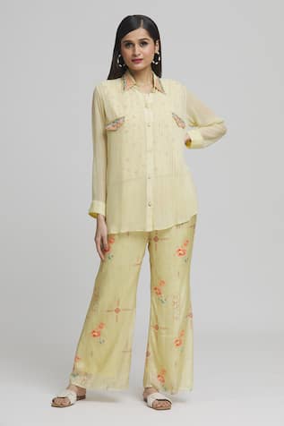 Samyukta Singhania Thread Embroidered Sheer Shirt Pant Set 