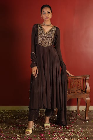 Enamour By Radha Zardozi Embroidered Pleated Anarkali Set 