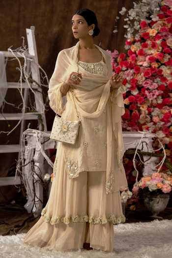 Farha Syed Floral Applique Work Kurta & Sharara Set 
