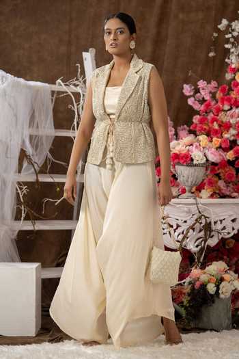 Farha Syed Floral Embroidered Jacket & Dhoti Pant Set 