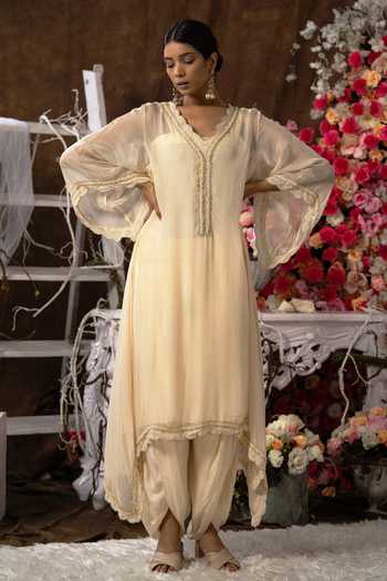 Farha Syed Embroidered High Low Kurta & Dhoti Pant Set 