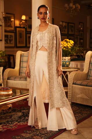 Nehha Nhata Embroidered Jacket & Slit Bell Bottom Pant Set 