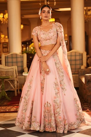 Nehha Nhata Floral Hand Embroidered Bridal Lehenga Set 