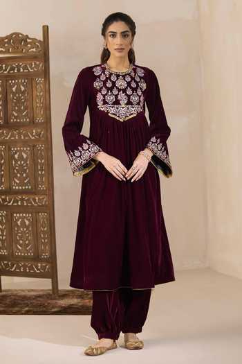 Inej Floral Embroidered Velvet Anarkali & Salwar Set 