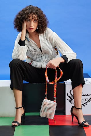 Shilpi Gupta Evil Eye Embroidered Applique Bomber Jacket 